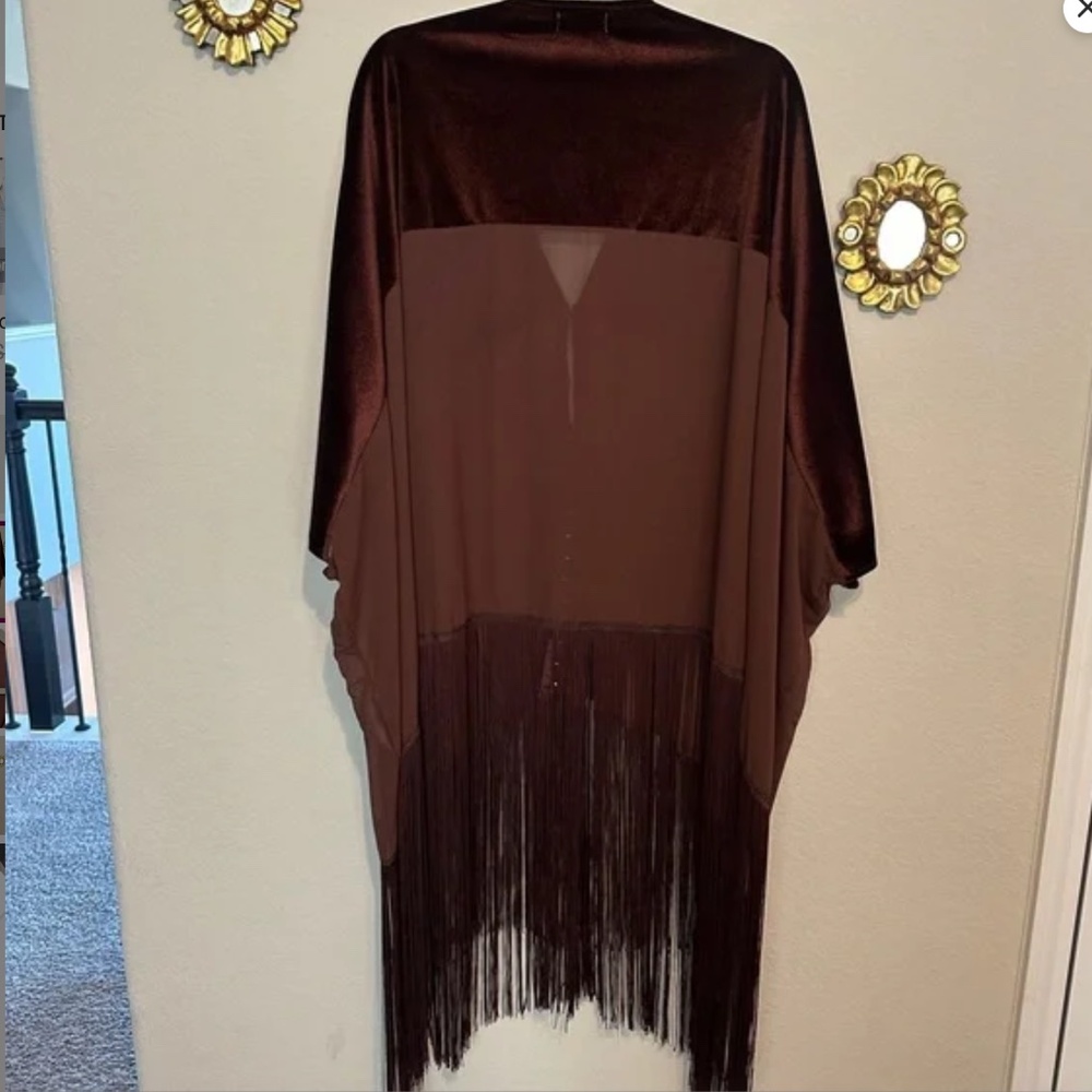 Free People Velvet Dreams Fringed Kimono in Aubergine OS - Picture 5 of 8